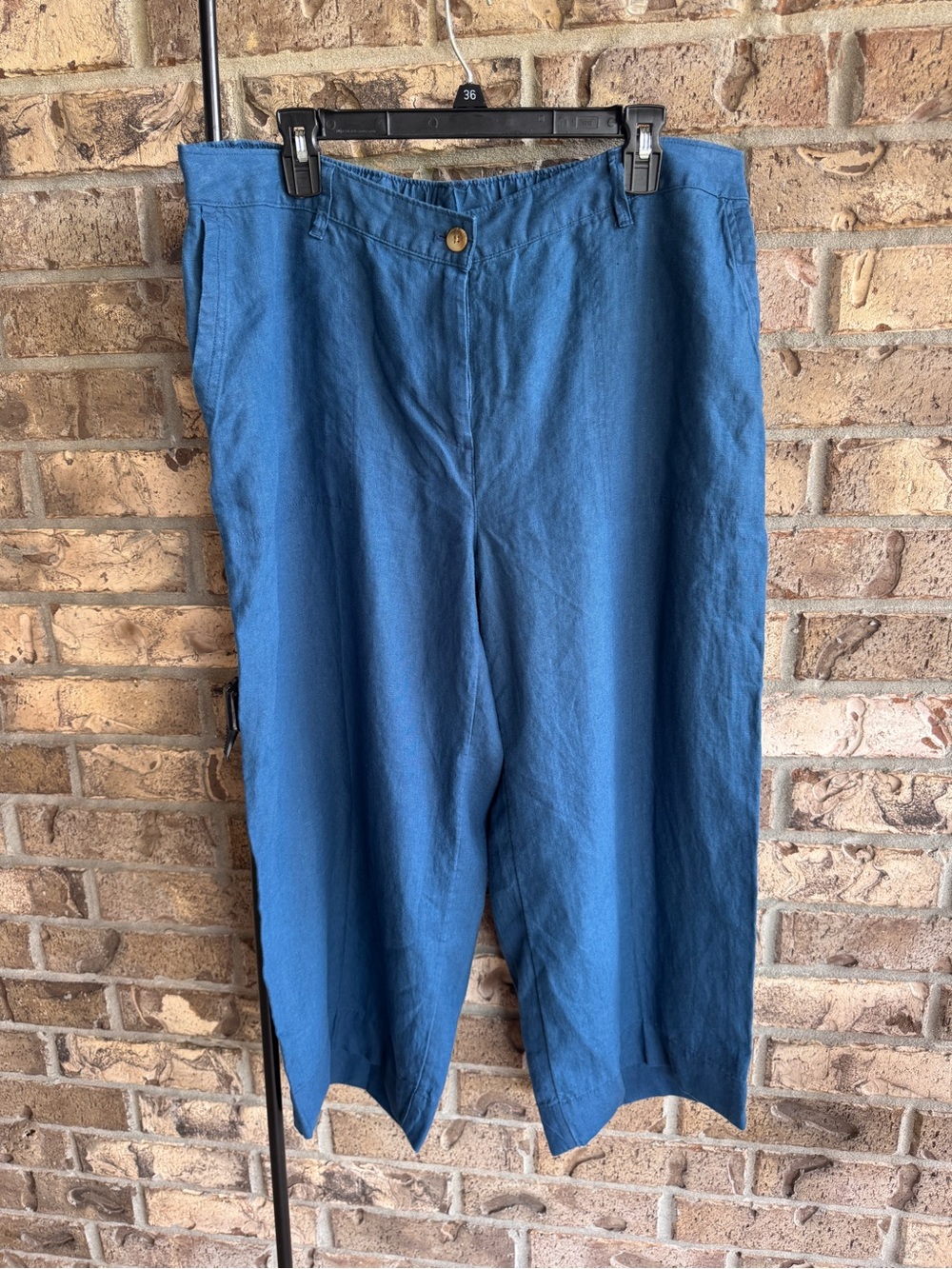 J. Jill Love Linen XL Blue 100% Linen Cropped Pants Elastic Waist - Picture 2 of 13